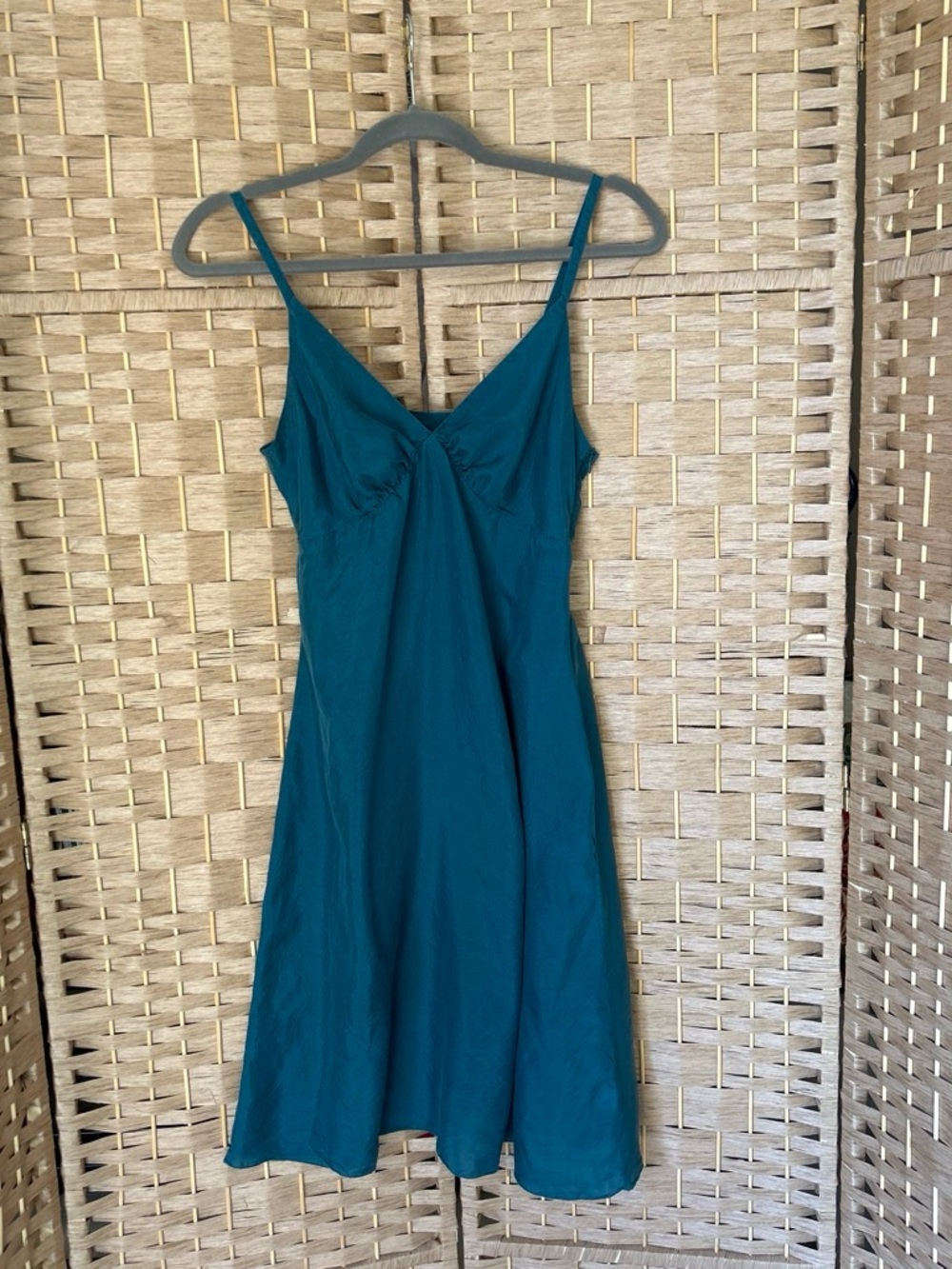 Vtg Teal Blue Silk Slip Dress